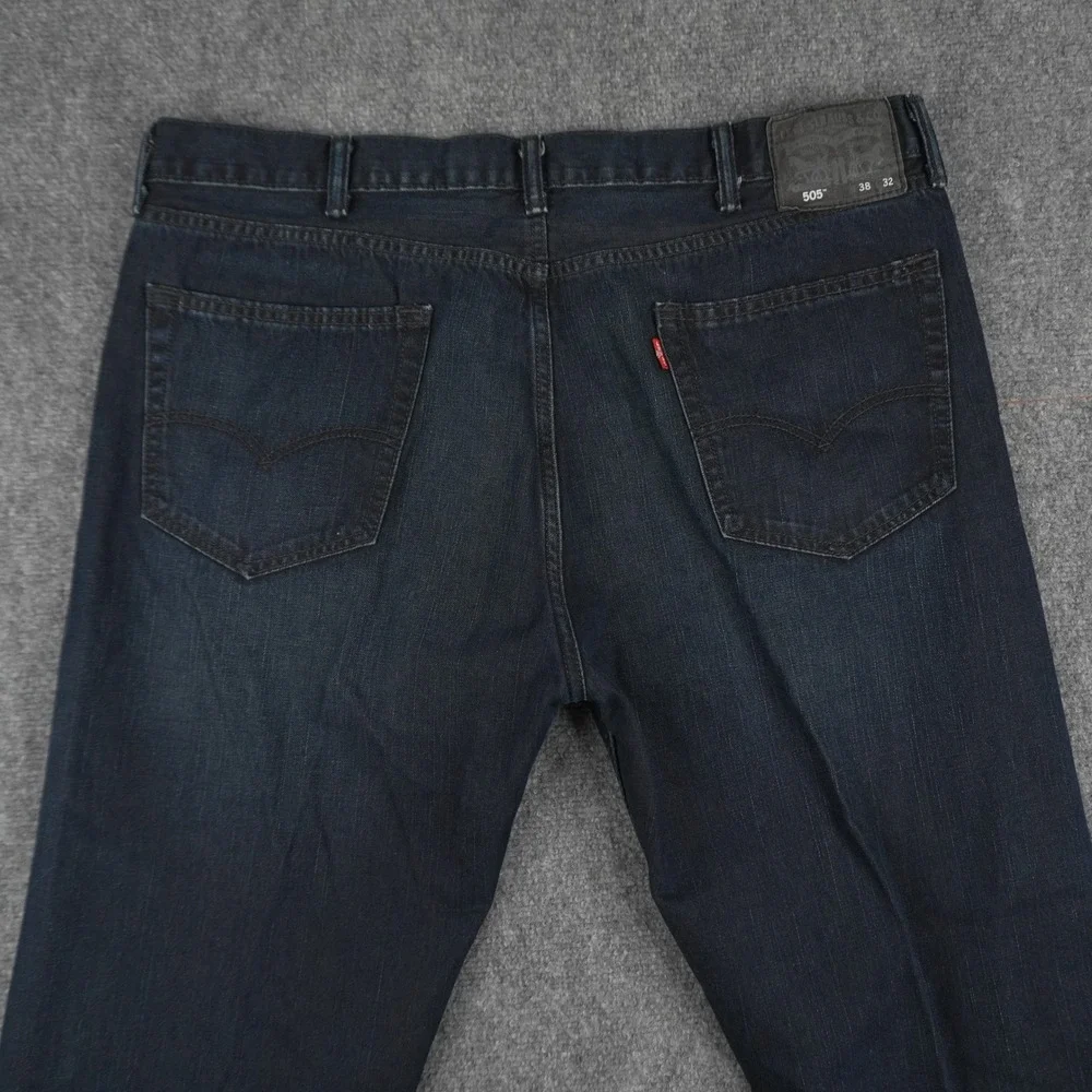 Levi's 505 Jeans Mens‎ 38x32 Dark Wash Regular Fit Straight Leg Blue Denim